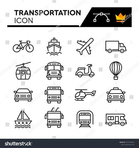 Transportation Line Icons Set Editable Stroke Stock Vector Royalty