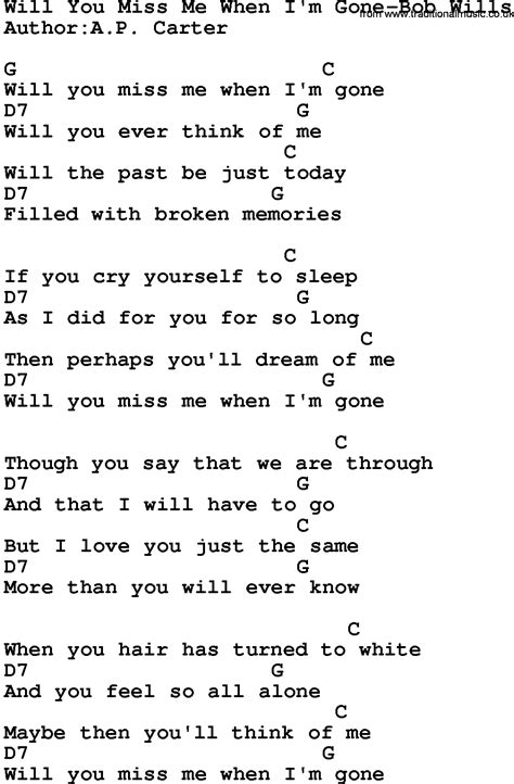 Country Musicwill You Miss Me When Im Gone Bob Wills Lyrics And Chords