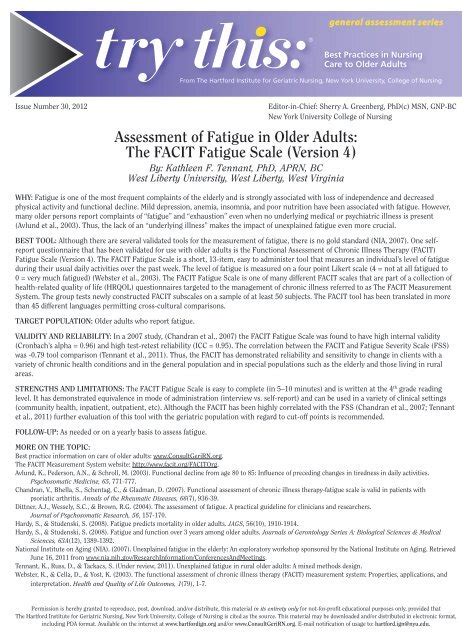 Assessment Of Fatigue In Older Adults The Facit Fatigue Scale