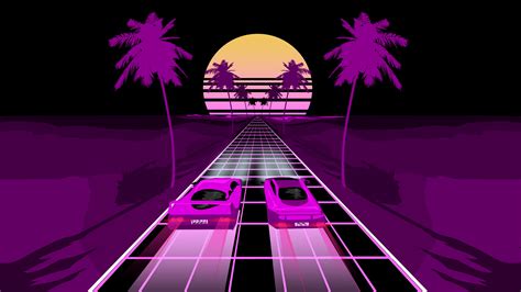 Wallpaper Retrowave Car Purple Dark Abstract