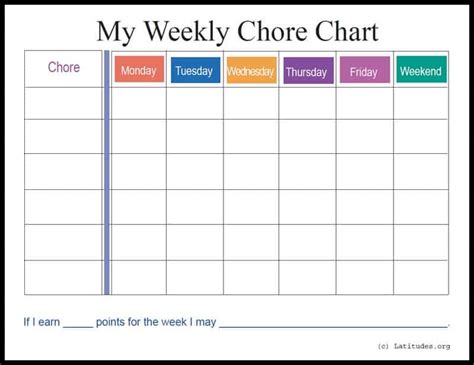 Free Weekly Chore Chart Colorful Acn Latitudes