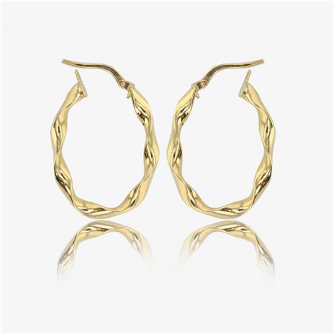 9ct Gold Oval Twist Creole Earrings