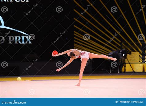 Gymnast Girl Perform At Rhythmic Gymnastics Competition Editorial Stock