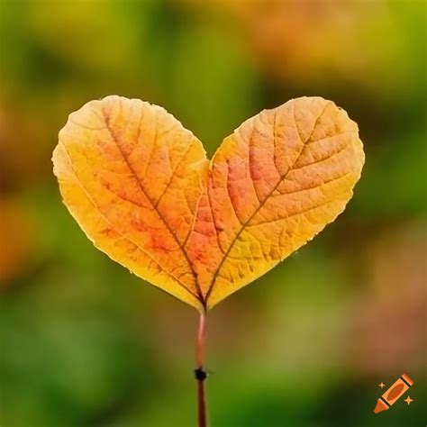 Close Up Of A Heart Shaped Autumn Leaf