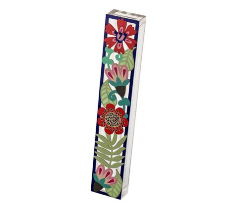 Dorit Judaica Acrylic Mezuzah Case Lively Flower Design Colorful
