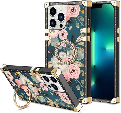 iphone 13 pro max womens heavy duty flower case with kickstand