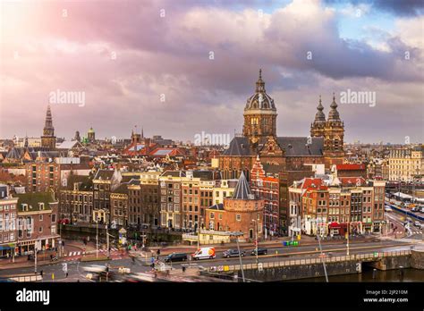 Amsterdam Netherlands Town Cityscape Over The Old Centre District With