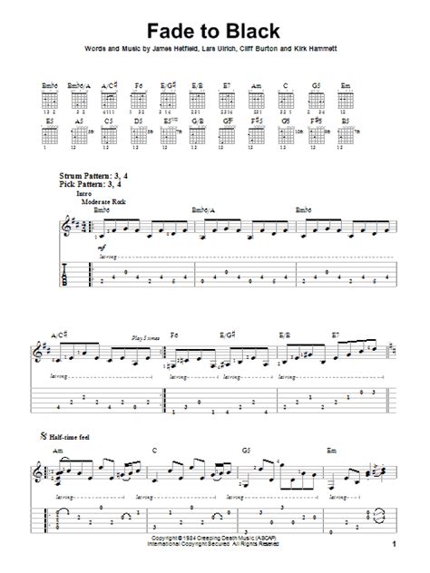 Life it seems, will fade away yaşam öyle görünüyor ki solacak drifting further every day gün be gün uzaklaşarak. Fade To Black sheet music by Metallica (Easy Guitar Tab ...