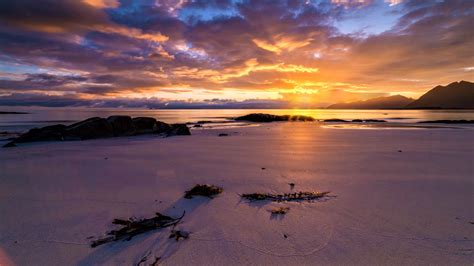 Sandy Beach At Sunset Wallpaper Backiee