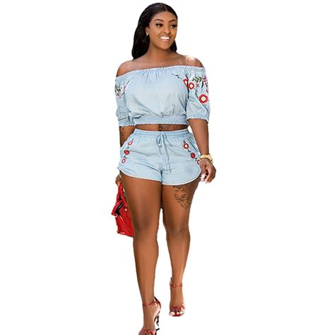 Womens Two Piece Set Summer Off The Shoulder Crop Top And Shorts Set