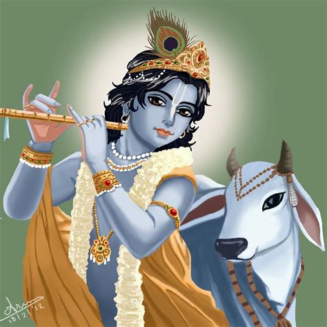 Krishna With His Beloved Cow By Nairarun15 Krishna Radha Painting