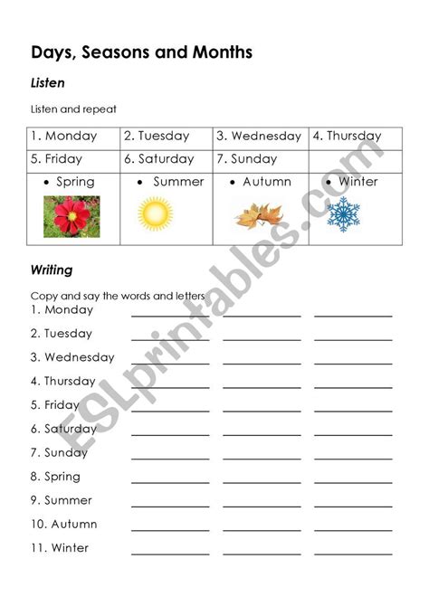 Days Months And Seasons Esl Worksheet By Thinktank