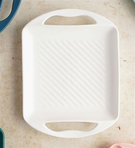 Buy White Square Small Ceramic Baking Tray By Nestasia Online Baking