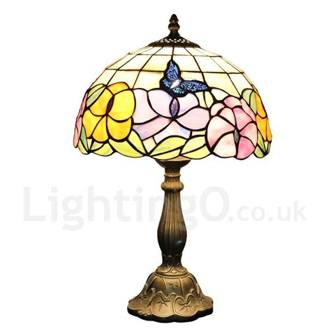Diameter 30cm 12 Inch Handmade Rustic Retro Stained Glass Table Lamp Butterfly Gathering