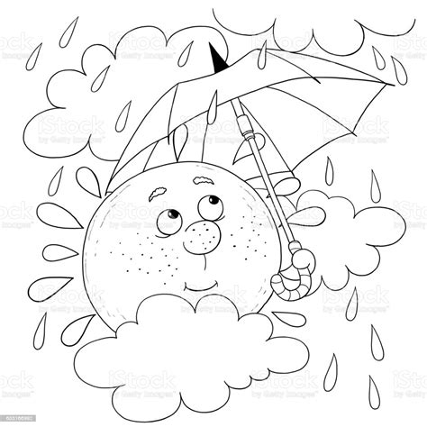cute sun   sky  rainy weather illustration  children coloring page funny cartoon