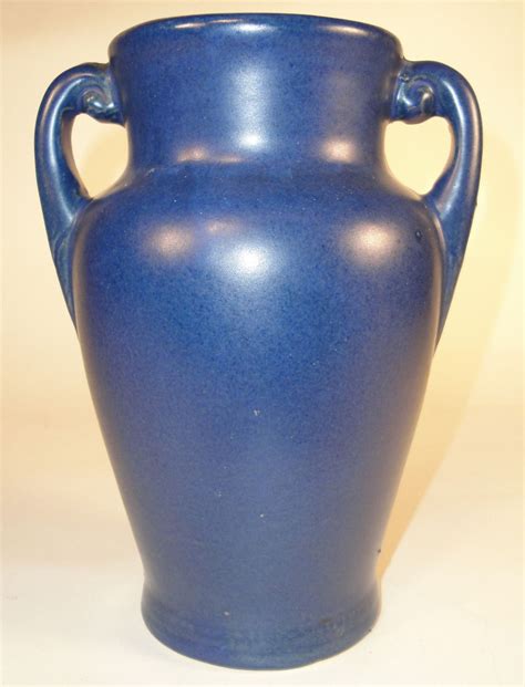 Deep Matte Blue Two Handled 8 Vase Early Nelson Mccoy Vintage Pottery