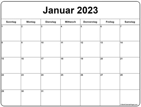Januar 2023 Kalender Auf Deutsch Kalender 2023