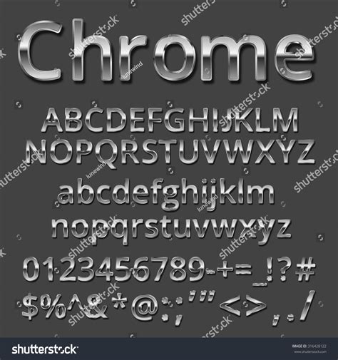 Vector Chrome Or Silver Metallic Font Set Uppercase And Lowercase