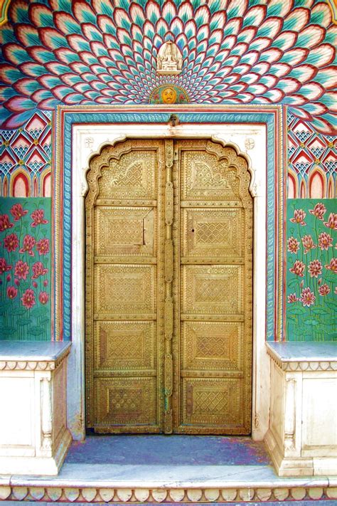 Intricately Hand Carved And Hand Painted Arched Door At Jaipurs Famous