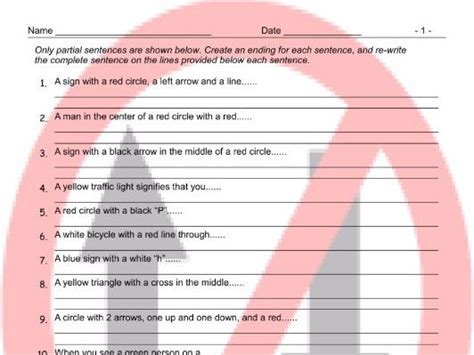 Road Signs Directions Sentence Finishers Worksheet Teaching Resources