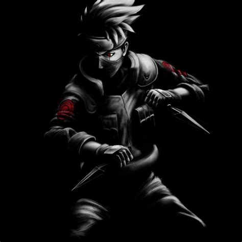 Wallpaper Kakashi Naruto Fan Art Black Dark Background