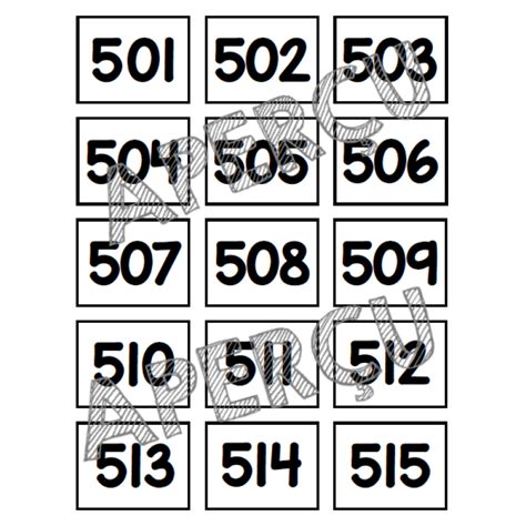 Cartes Des Nombres 0 à 1000