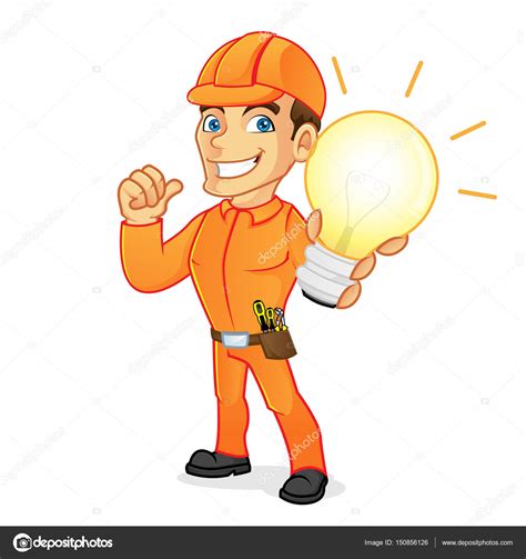 Electrician Holding Light Bulb Stock Vector Image By ©bamztoon 150856126