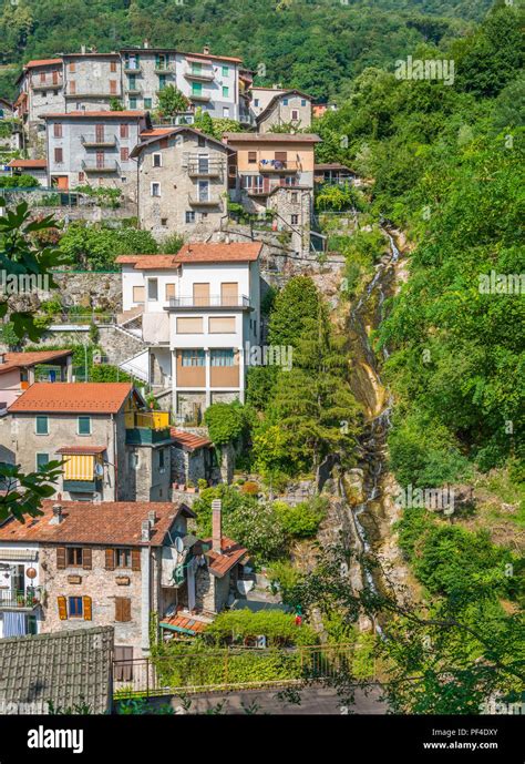 Scenic Sight In Nesso Beautiful Village On Lake Como Lombardy Italy