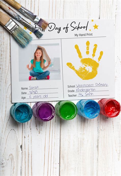 Handprint Art First Day Of School Printable Kids Craft Etsy