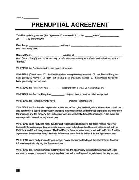 Free Prenuptial Agreement Template Printable Pdf And Word