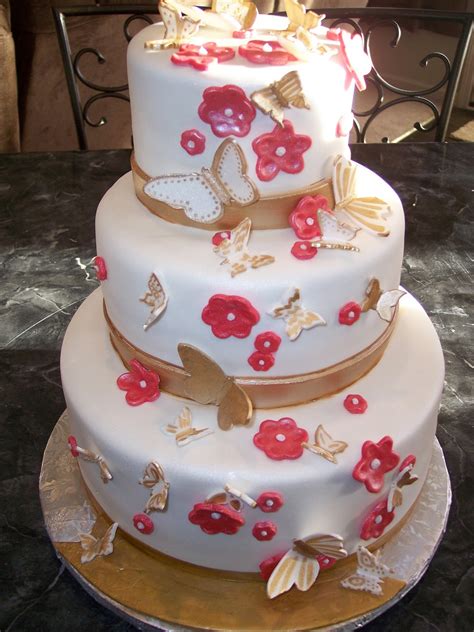 Mymonicakes Gold Butterflies And Flower Cake