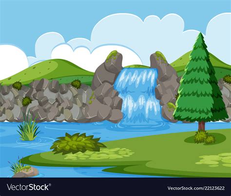 Waterfall River Wood Scene Royalty Free Vector Image