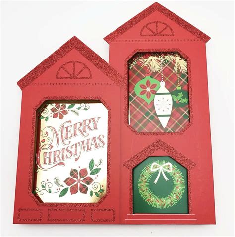 Hallmark Christmas Greeting Cards Boxed 24 Ct Red House Box Glitter