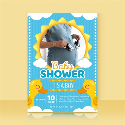 Plantilla De Invitación De Baby Shower Con Foto Vector Premium