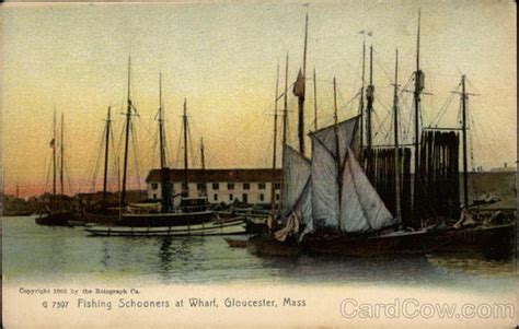 G 7597 Fishing Schooners At Wharf Gloucester Mass Massachusetts