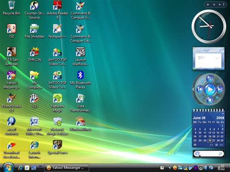 A Windows Vista Desktop With Icons On The Left And Gadgets On The