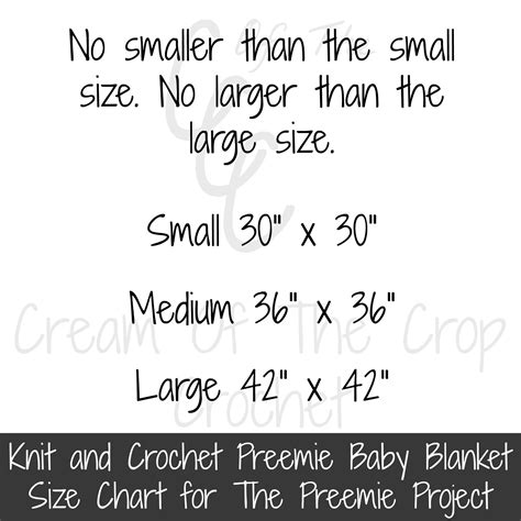 Charts ~ Cream Of The Crop Crochet Preemie Crochet Blanket Sizes