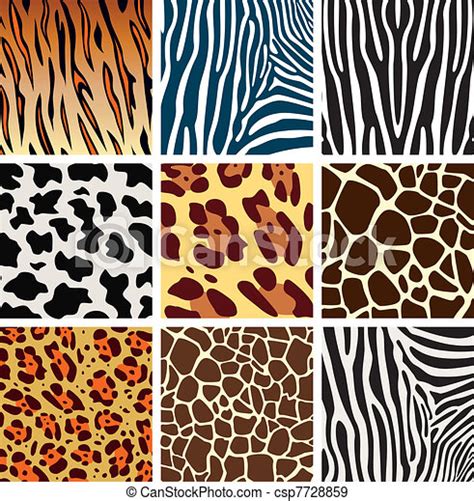 Vector Animal Skin Textures Of Tiger Zebra Giraffe Leopard And Cow