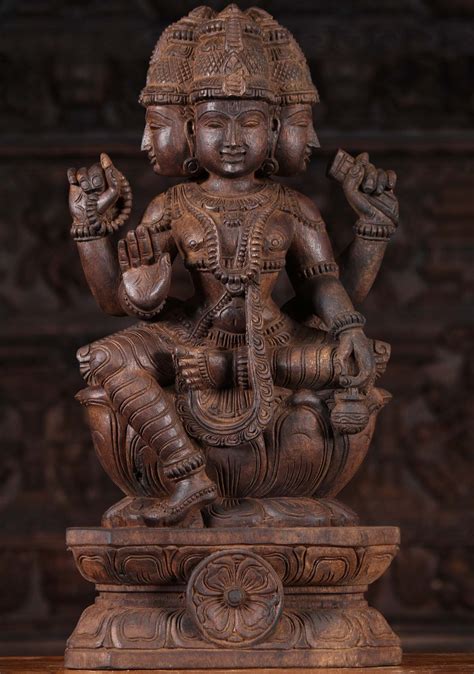 Sold Wood Brahma Statue Holding Water Pot 24 95w9an Hindu Gods