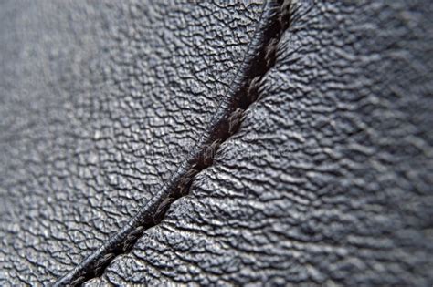 Black Leather Texture With A Seam Close Up Stock Image Image Of