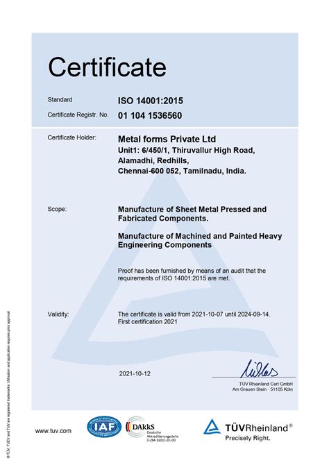 Certifications Metal Forms Private Limited