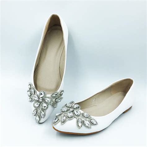 White Wedding Shoes Ply Size Pointy Rhinestone Beaded Flats Casual