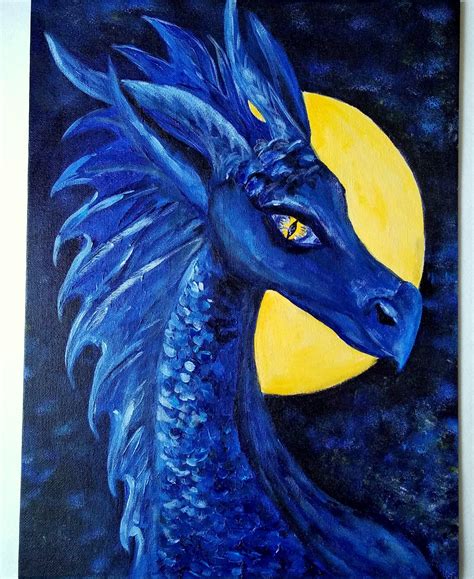 Dragon Painting Original Painting Canvas Panel Blue Dragon Etsy
