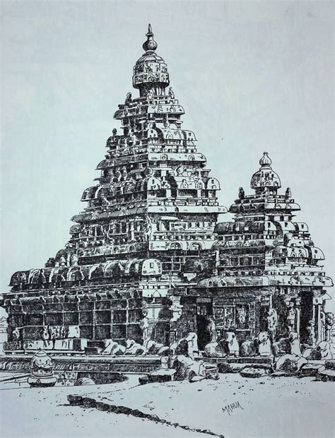 Shore Temple Mahabalipuram Drawing Architecture Drawing Art Pen