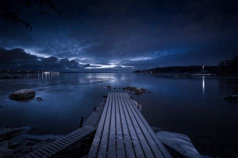 Brown Wooden Dock Under Black Sky During Night Time Hd Wallpaper