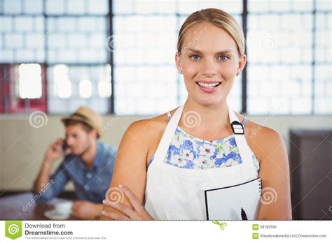 Portrait Of A Beautiful Waitress Taking An Order Stock Image Image Of