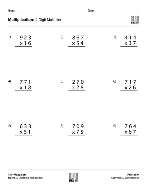 Math Worksheet Grade 5 Multiplication