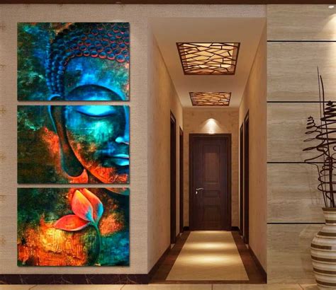 Framed 3pcs Abstract Blue Buddha Modern Home Decor Canvas