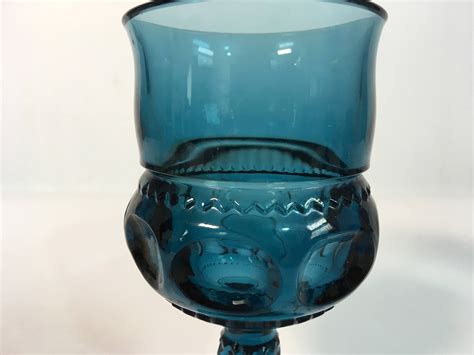 4 Vintage Blue Glass Wine Water Glasses Decorative Sides And Stems W