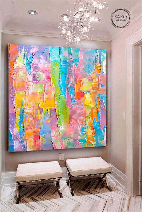 Extra Large Wall Art Abstract Painting Colorful Painting Rainbow